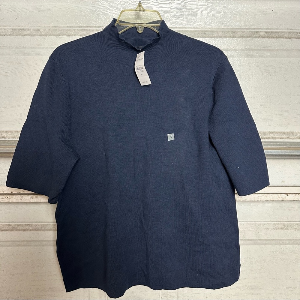 Ann Taylor Blue Short Sleeve Tee with Mock Neck and Relaxed Fit